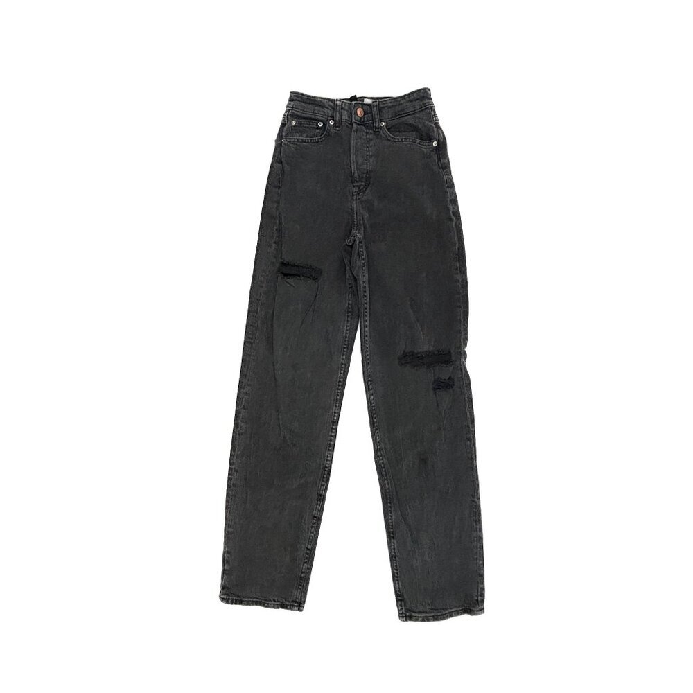 Divided Straight Jeans Womens Size 0 Black Distressed Button Fly Denim